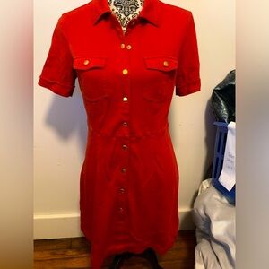 Women’s New York & Company Red, Full Snap short sleeve dress, size M